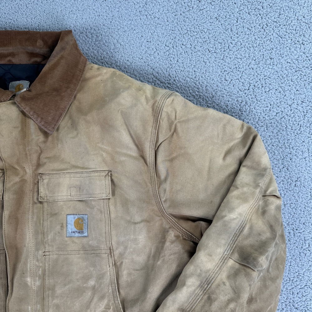 VTG Carhartt C03 BRN Chore Jacket Men 54 Distressed Brown Duck Arctic USA Made - Picture 7 of 15